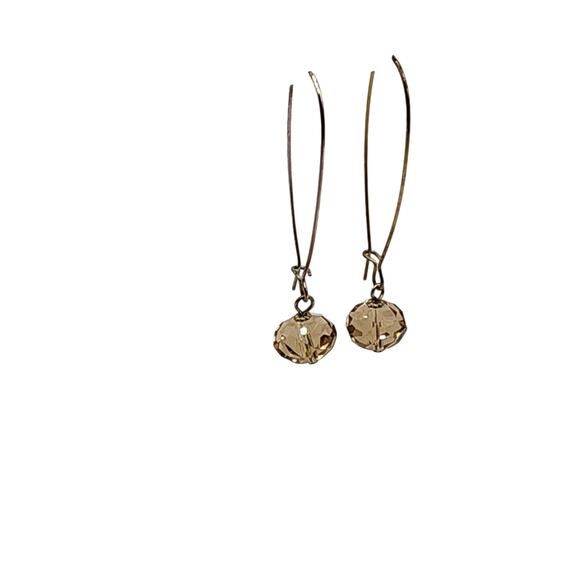 Smokey Faceted Glass Bead Drop Dangle Wire Pierced Earrings Silver Tone - Picture 1 of 3